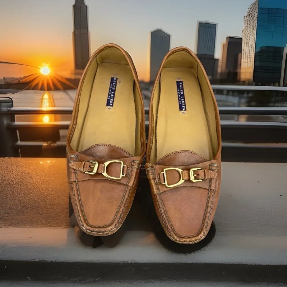 ✅Ralph Lauren Collection Stirrup Buckle Accent Driving Loafers Women’s Size 8.5B - Picture 1 of 11